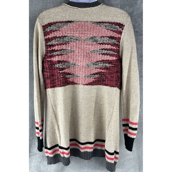 BKE Open Front Cardigan Sweater Beige Pink Geometric Knit Women's Size S - Picture 4 of 9